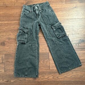 Girls High Rise Baggy Wide Leg Cargo Jeans - Size 10